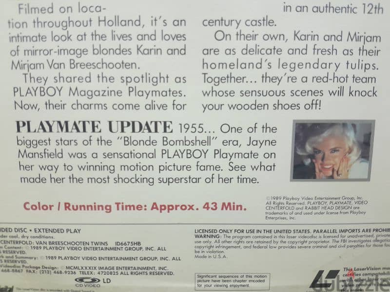 RARE centerfold Laserdisc dutch twins 1989 mirjam&karin JANE MANSFIELD 2