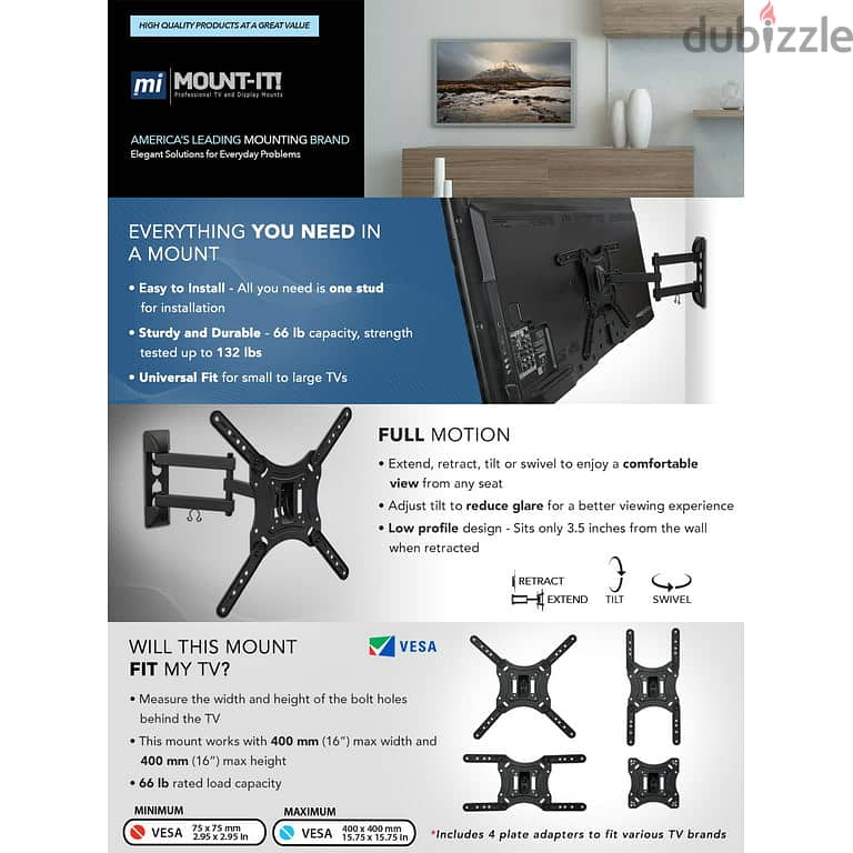 TV Wall Mount Articulating Swivel Fits 23" to 55" TVs 5