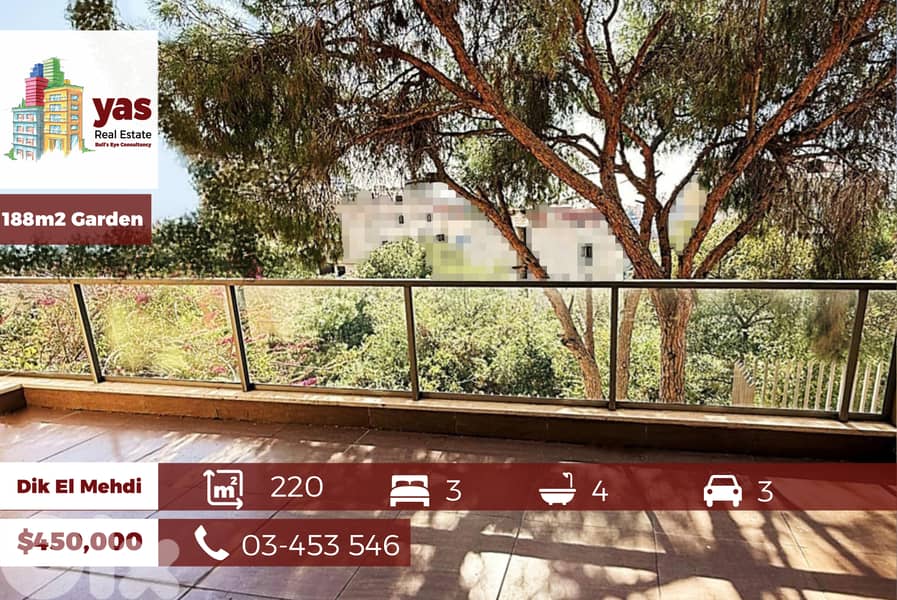 Dik El Mehdi 220m2 | 188m2 Garden | Decorated | Prime Location | PA | 0