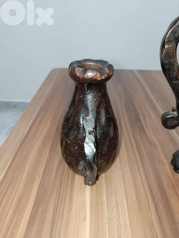 2 Vintage Hand Carved Wood Pitchers 2