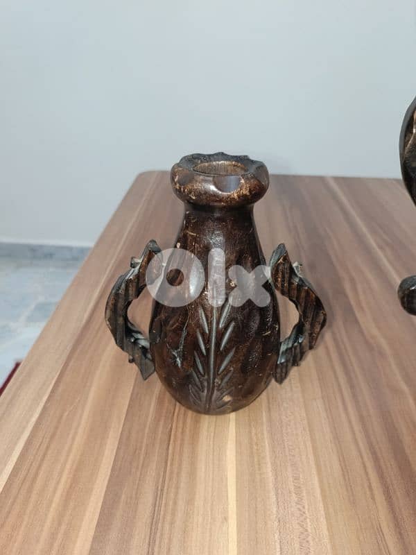 2 Vintage Hand Carved Wood Pitchers 3