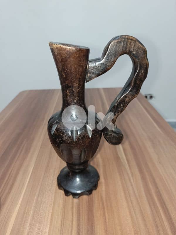 2 Vintage Hand Carved Wood Pitchers 4