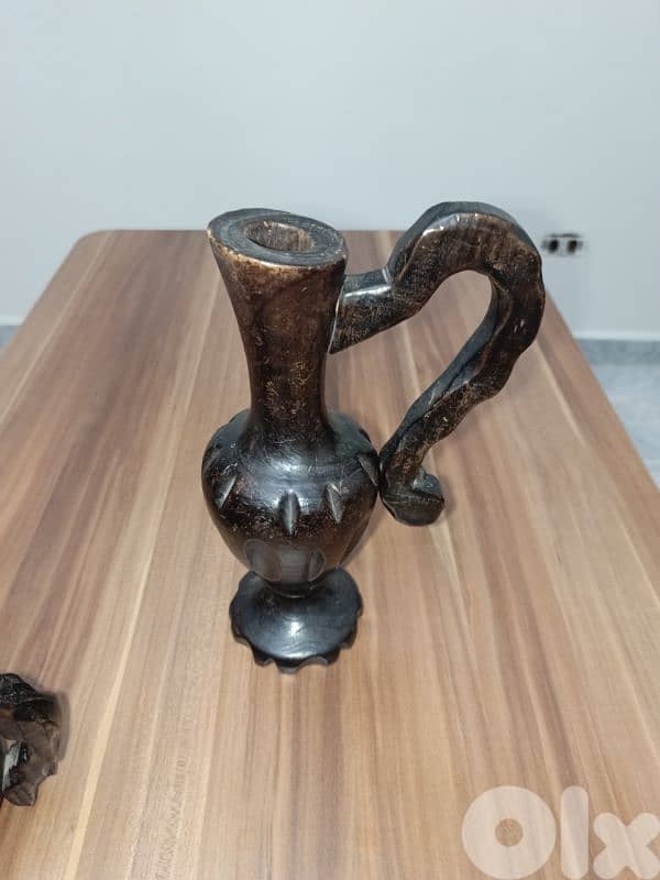 2 Vintage Hand Carved Wood Pitchers 5