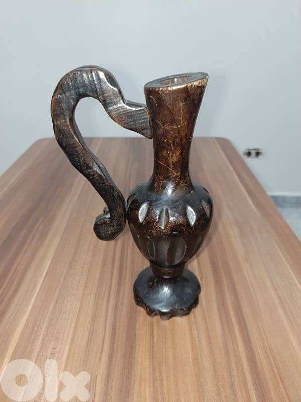 2 Vintage Hand Carved Wood Pitchers 6