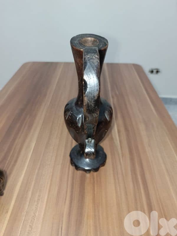 2 Vintage Hand Carved Wood Pitchers 7