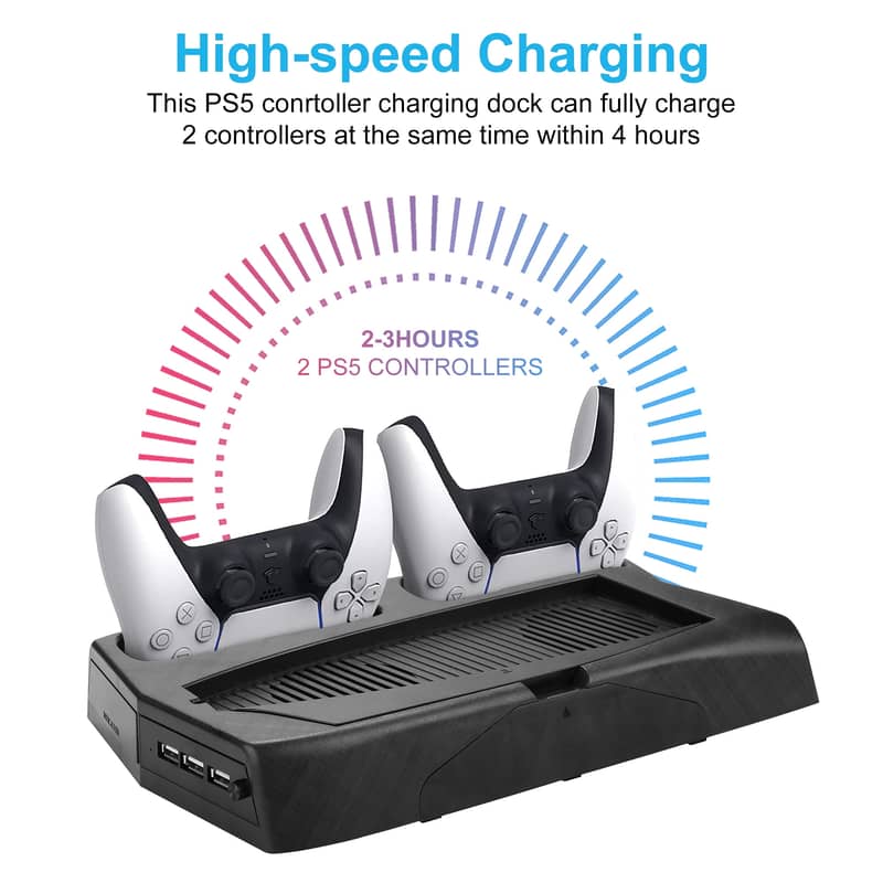 Vertical PS5 Stand with Cooling Fan & Dual Controller Charger Station 1