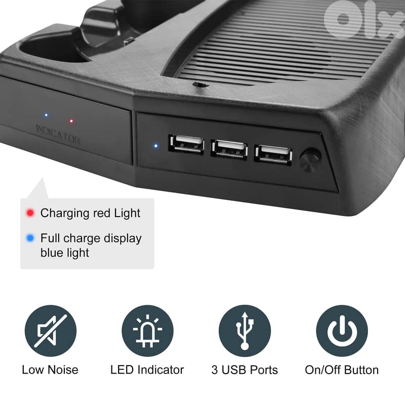 Vertical PS5 Stand with Cooling Fan & Dual Controller Charger Station 2