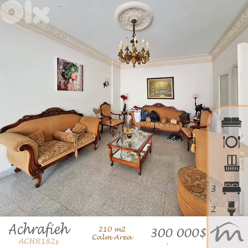 Ashrafieh | Calm Surroundings | 210m² 3 Bedrooms Apartment | Balconies 0