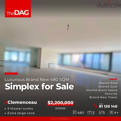 Luxurious Brand New 480 SQM Simplex for Sale in Clemenceau   سيمبلكس