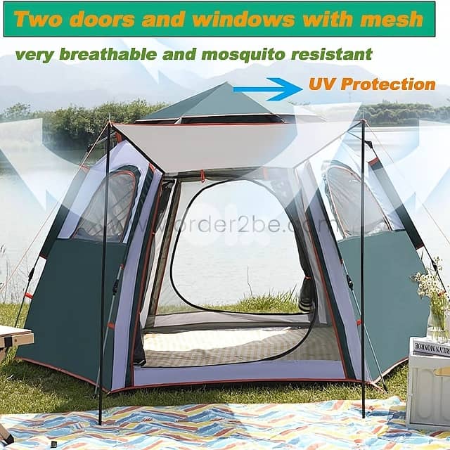 Automatic Pop-Up Camping Tent for 6-8 Campers – 2 Doors & Mesh Windows 1