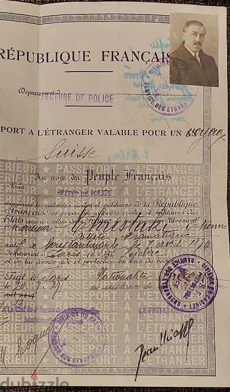 Vieux Papier Passeport Français pour Voyage Etranger Suisse 1920 1