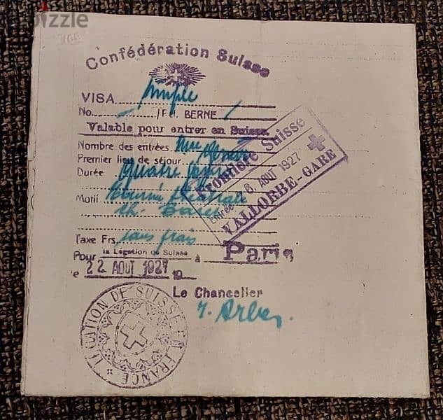 Vieux Papier Passeport Français pour Voyage Etranger Suisse 1920 6