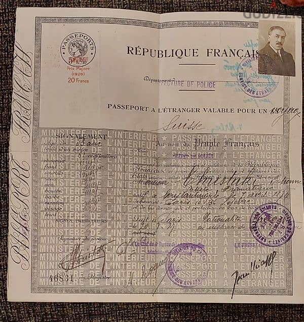 Vieux Papier Passeport Français pour Voyage Etranger Suisse 1920 7