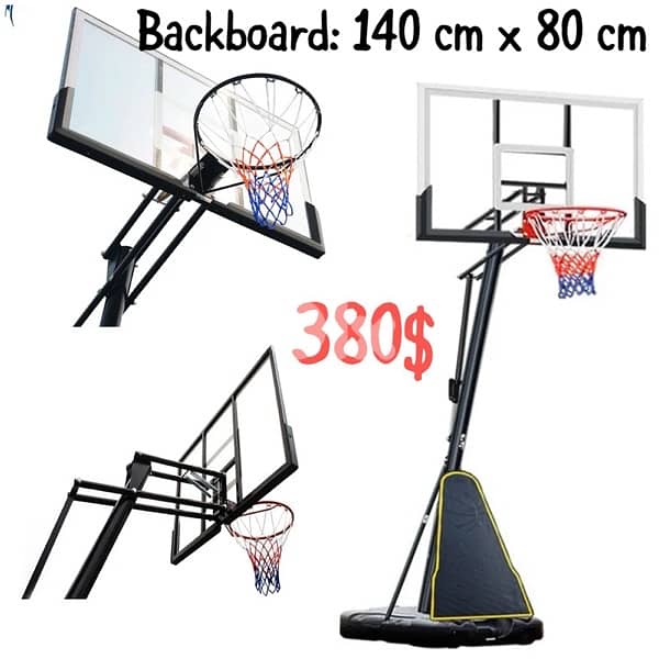 Portable Adjustable Basketball hoop 140 cm x 80 cm 0