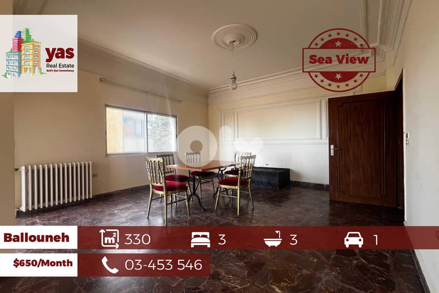 Ballouneh 330m2 | Well Maintained | Rent | Sea View | KS/EL | 0