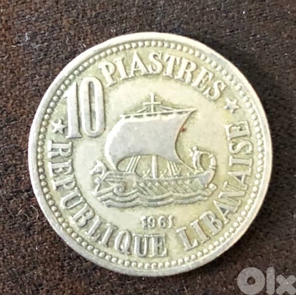 10p Lebanon coin 1961 1