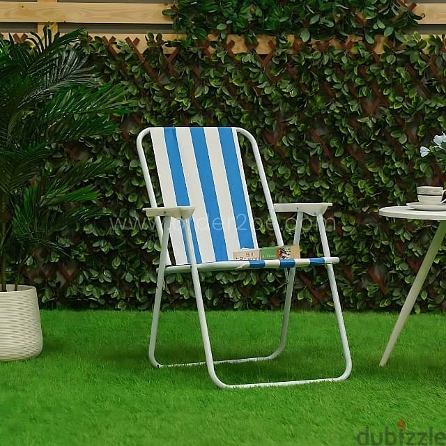 Classic Striped Beach Chair – Cozy Foldable Lounger for Backyard, Pool 0