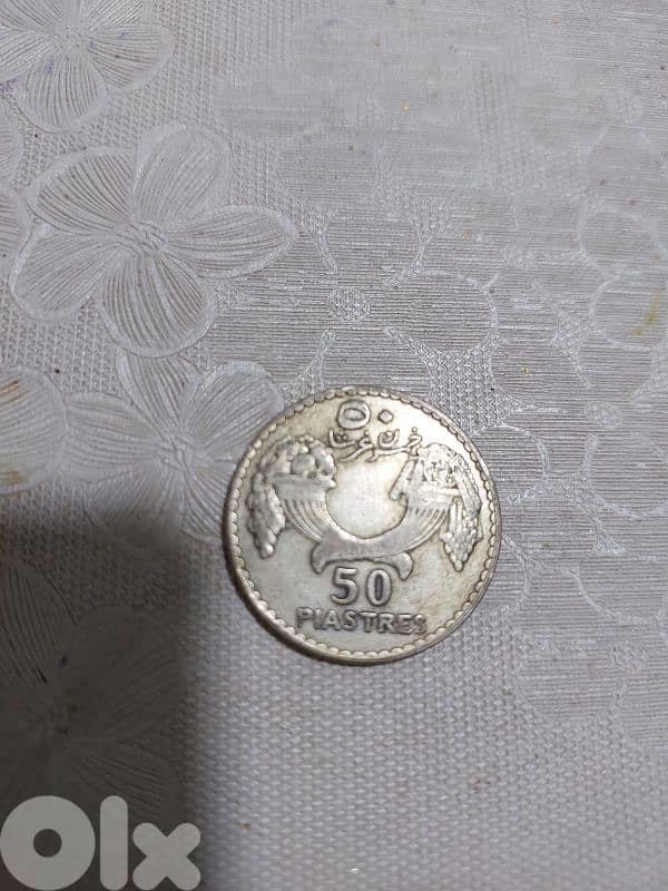 50 piasters Silver coin Lebanese Republic year 1929 1