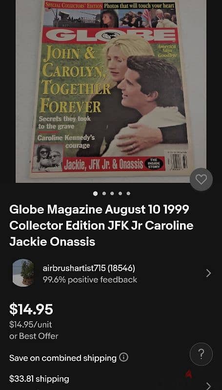 Vintage Globe Magazine August 10 1999 Collector Edition JFK Jr/Onassis 2