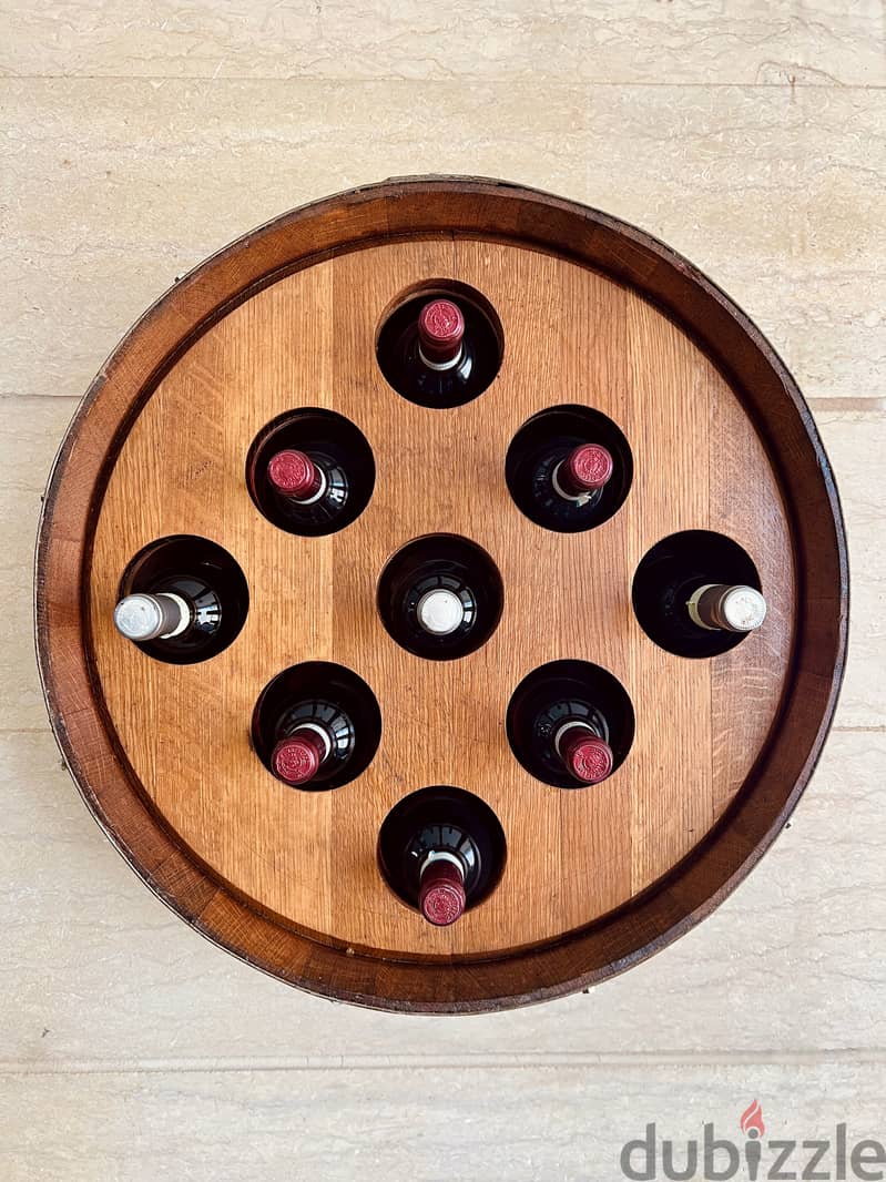 Oak Wine Barrel 9-Bottle Wall Hanger Display Decor 3