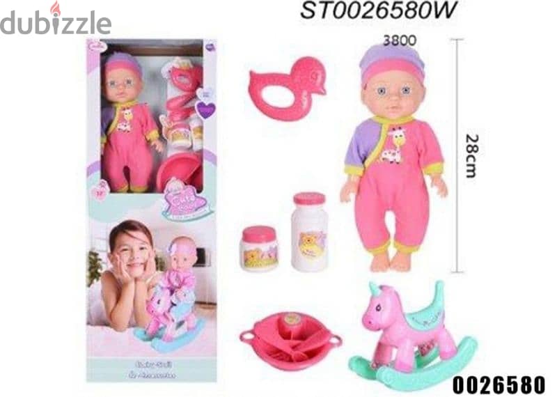 baby doll with horse and accessories 0