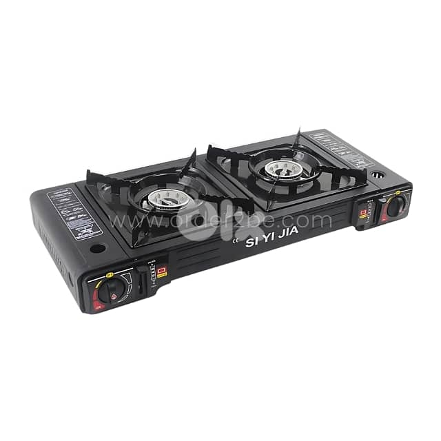 Portable Double-Burner Gas Stove – 17K BTU, Auto Ignition & Carry Case 0