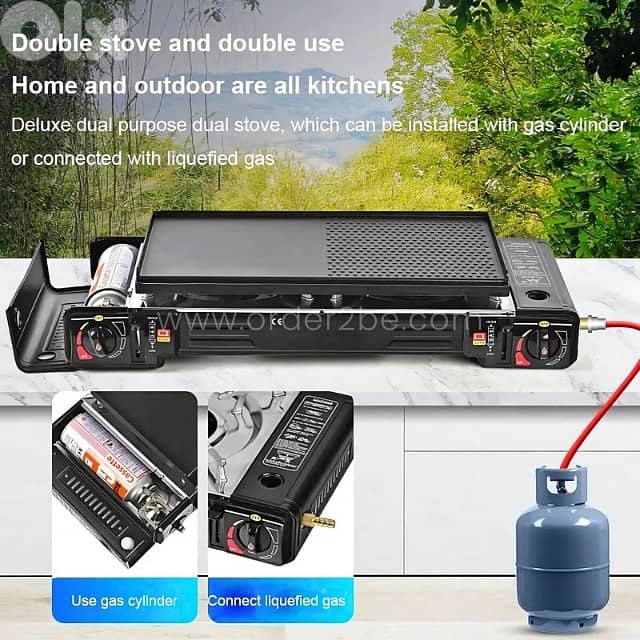 Portable Double-Burner Gas Stove – 17K BTU, Auto Ignition & Carry Case 2