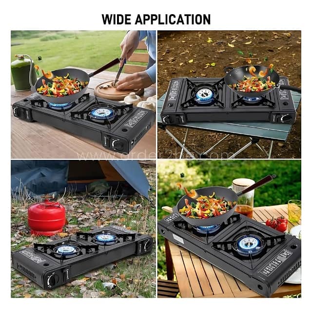Portable Double-Burner Gas Stove – 17K BTU, Auto Ignition & Carry Case 5