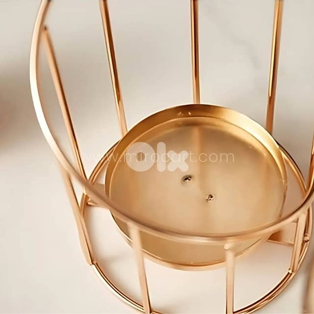 Golden Pillar Candle Holder – Spiral Metal Design with Windproof Glass 5