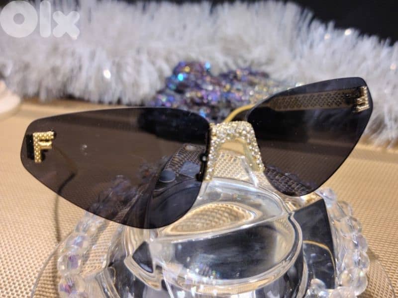 Fendi Rimless Cat Eye with Rhinestones luxury sunglasses 1