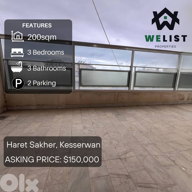 200sqm Apartment for sale in Haret Sakher, Jounieh REF: MA25ASHS200150 0