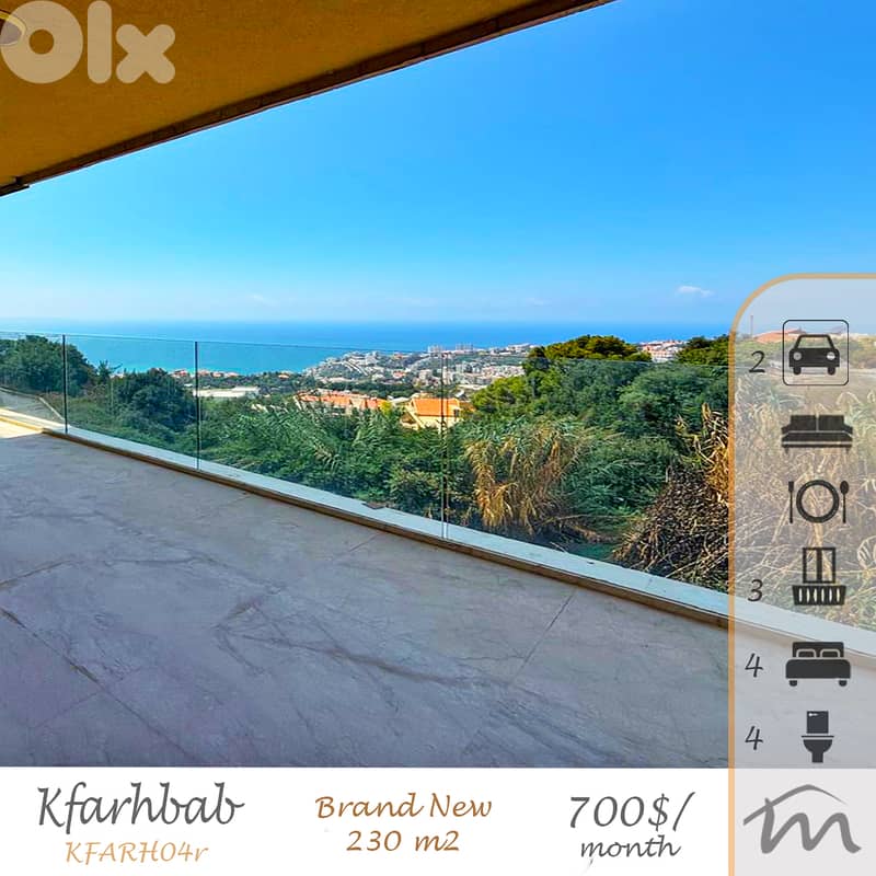 Kfarehbab | Brand New 210m² Apartment | 3 Balconies | Panoramic View 0