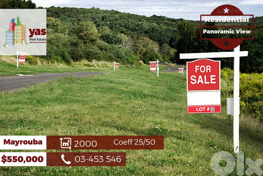 Mayrouba 2000m2 | Residential Land | Coeff 25/50 | Unlockable View |TS 0
