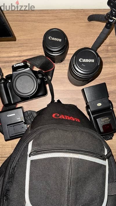 Canon 1100D Full Kit + 2 Lenses + Flash