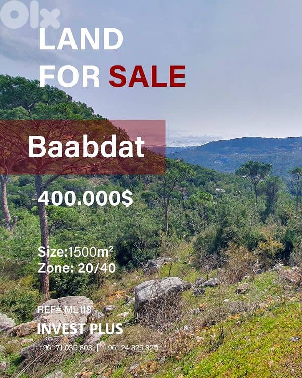 Land for sale in baabdat 1
