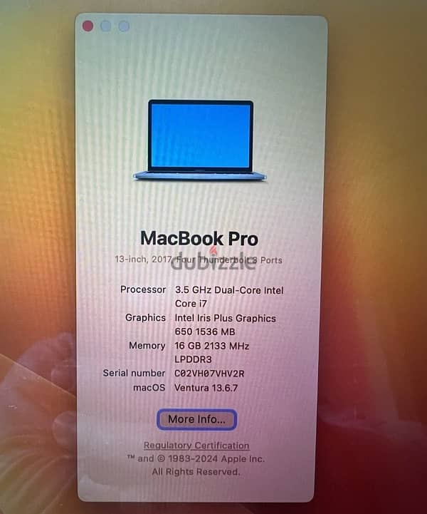 MacBook pro 2017 13.3” core i7 1