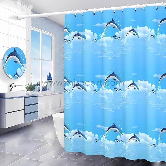 Dolphin Shower Curtain – Waterproof Bathroom Liner (180cm) + 12 Hooks 1