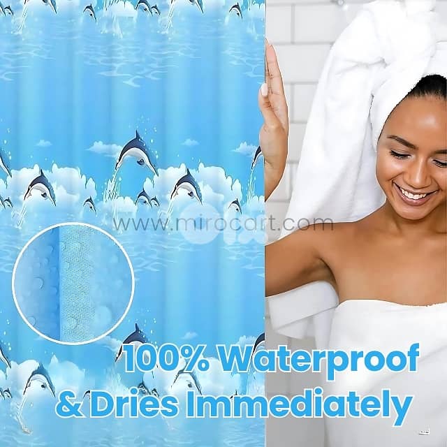 Dolphin Shower Curtain – Waterproof Bathroom Liner (180cm) + 12 Hooks 2