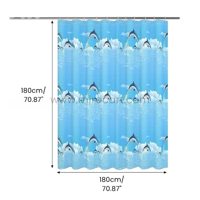 Dolphin Shower Curtain – Waterproof Bathroom Liner (180cm) + 12 Hooks 5