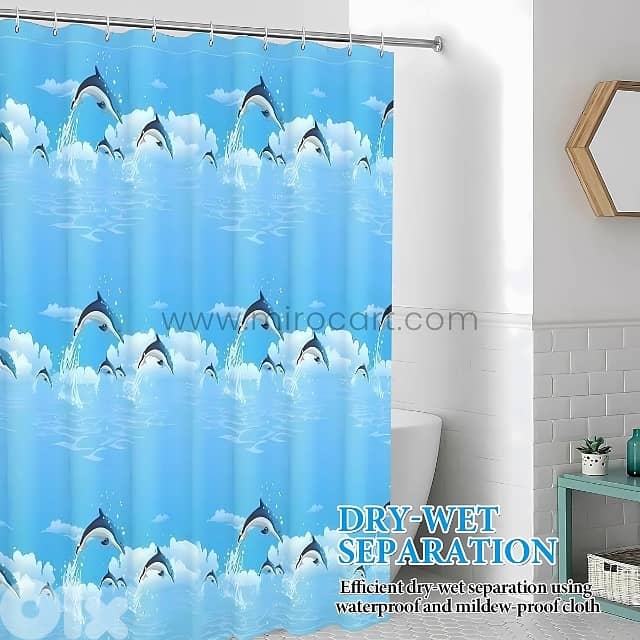 Dolphin Shower Curtain – Waterproof Bathroom Liner (180cm) + 12 Hooks 6