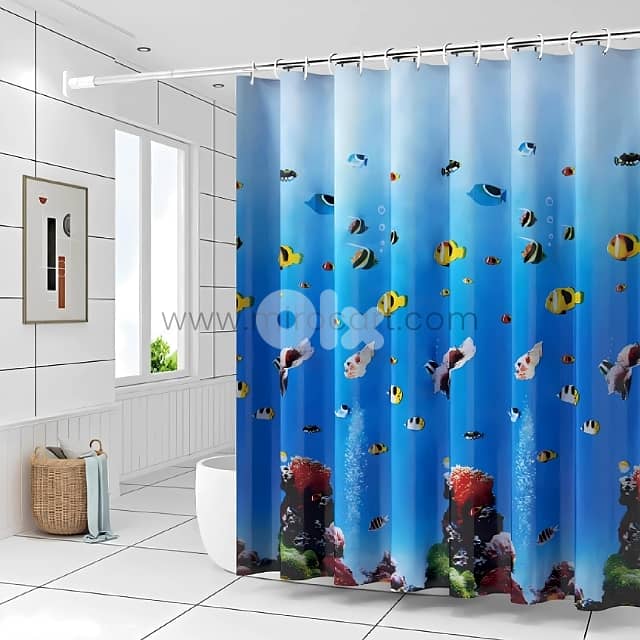 Underwater Shower Curtain, Waterproof Bathroom Liner (180cm), 12 Hooks 0