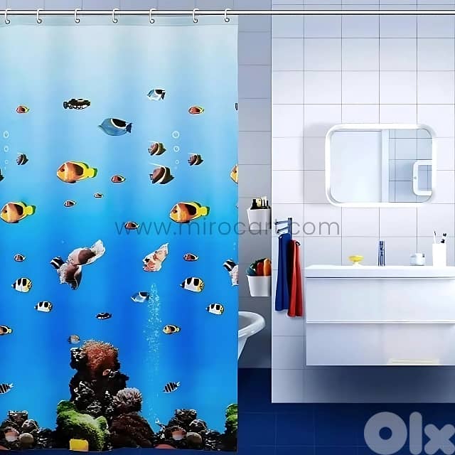 Underwater Shower Curtain, Waterproof Bathroom Liner (180cm), 12 Hooks 1