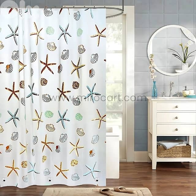 Starfish Shower Curtain - Waterproof EVA Fabric - 180x180cm Bath Liner 0