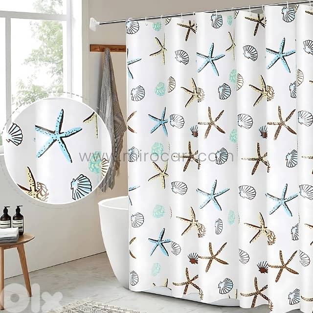 Starfish Shower Curtain - Waterproof EVA Fabric - 180x180cm Bath Liner 2