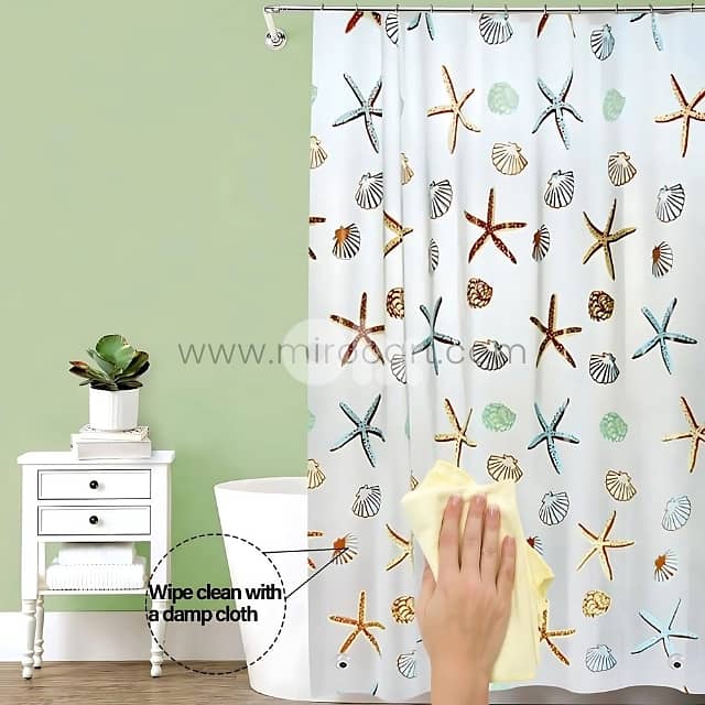 Starfish Shower Curtain - Waterproof EVA Fabric - 180x180cm Bath Liner 9