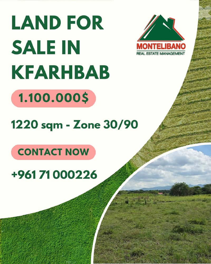 1220 sqm Land For Sale in Kfarhbab !!! 0