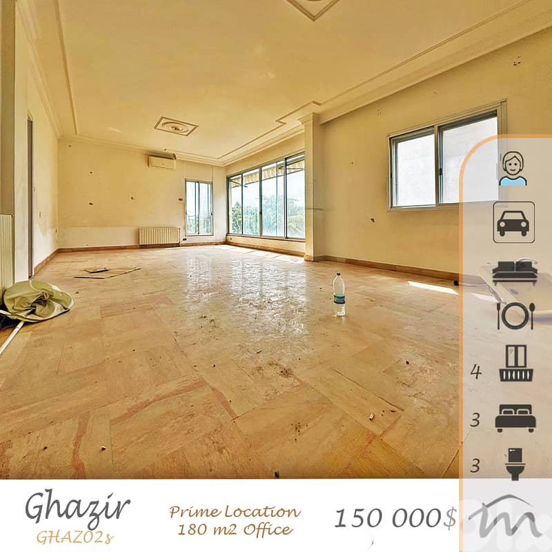 Ghazir | 833$/m² | 180m² Office | Prime Location | View | 4 Balconies 0