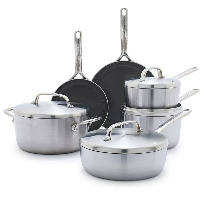 Green Pan Stainless Steel 10-Piece Cookware Set | Mirror Handles 4