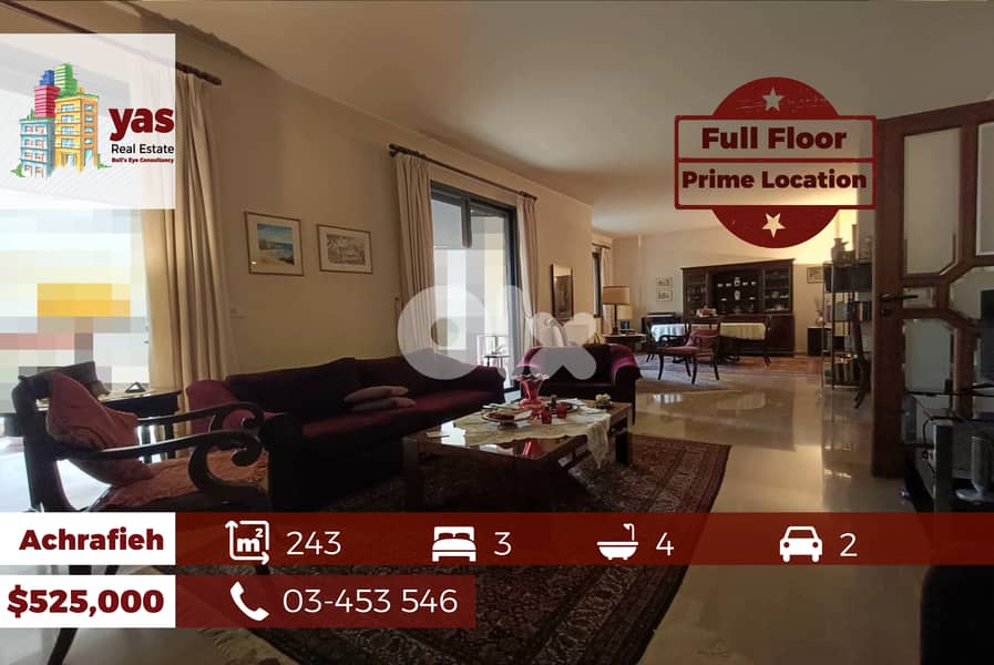 Achrafieh/Sioufi 243m2 | Full Floor | Well Maintained | AA 0