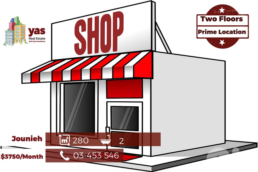 Jounieh 280m2 | Two Floors Shop | Rent | Active street | EH 0